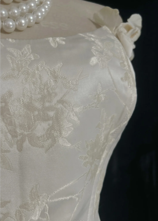 Classy Strapless Satin Print Floral A Line Long Wedding Guest Dress White Formal Evening Gowns SP1792