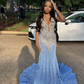 Blue velvet sequins prom dress, engagement dresses,wedding reception dresses Y4247