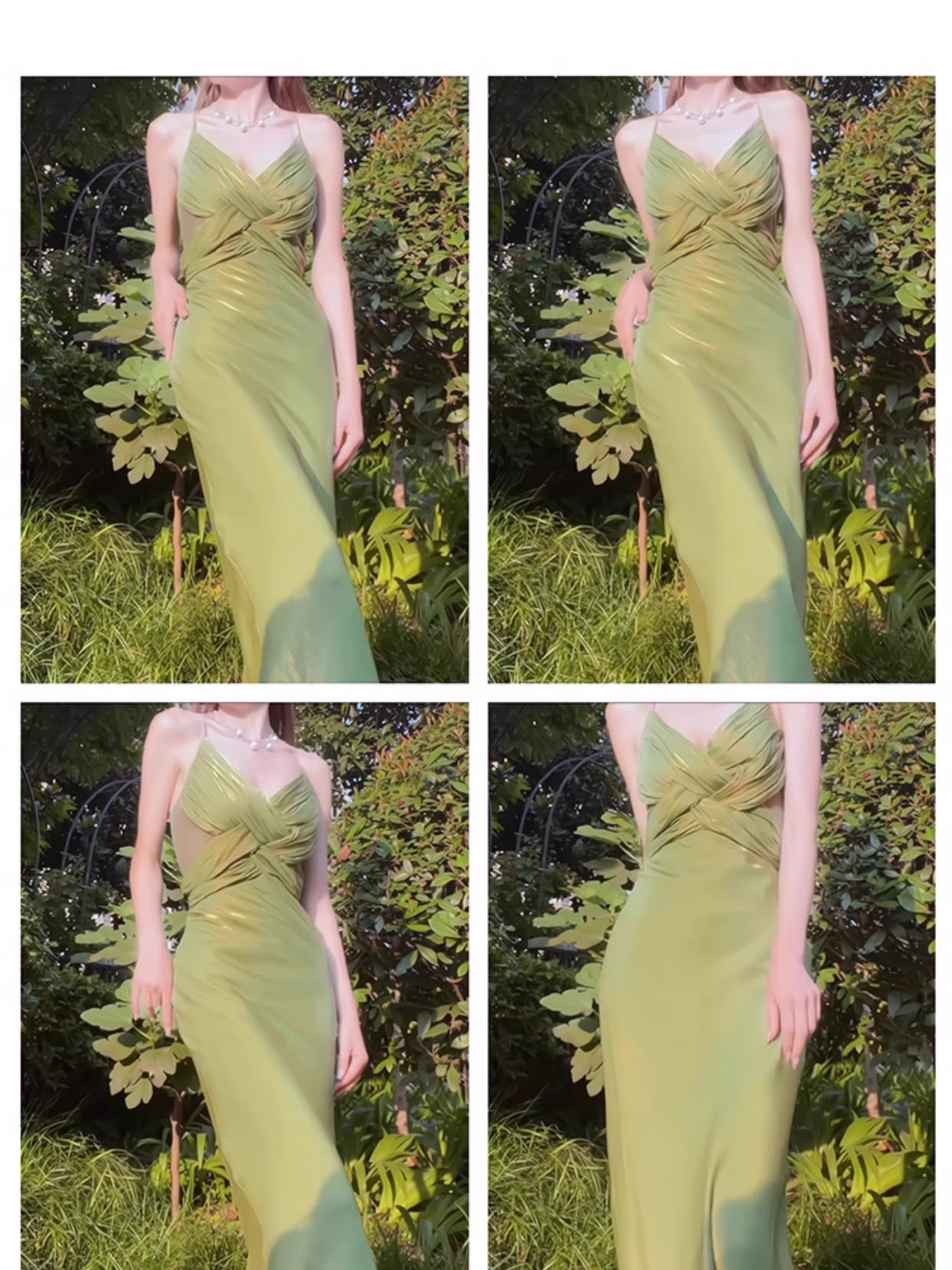 Elegant Green Spaghetti Straps Satin Mermaid Long Party Dress Formal Wedding Guest Dress SP1980