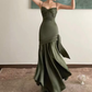 Green Spaghetti Straps Satin Mermaid Prom Dress Y4106