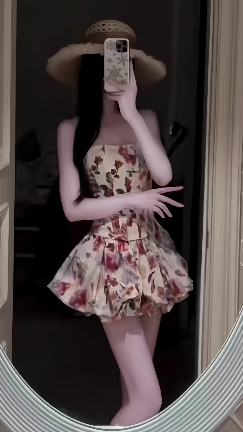 Pretty Strapless Satin Print Floral A Line Short Graduation Homecoming Dress Birthday Outfits SP146