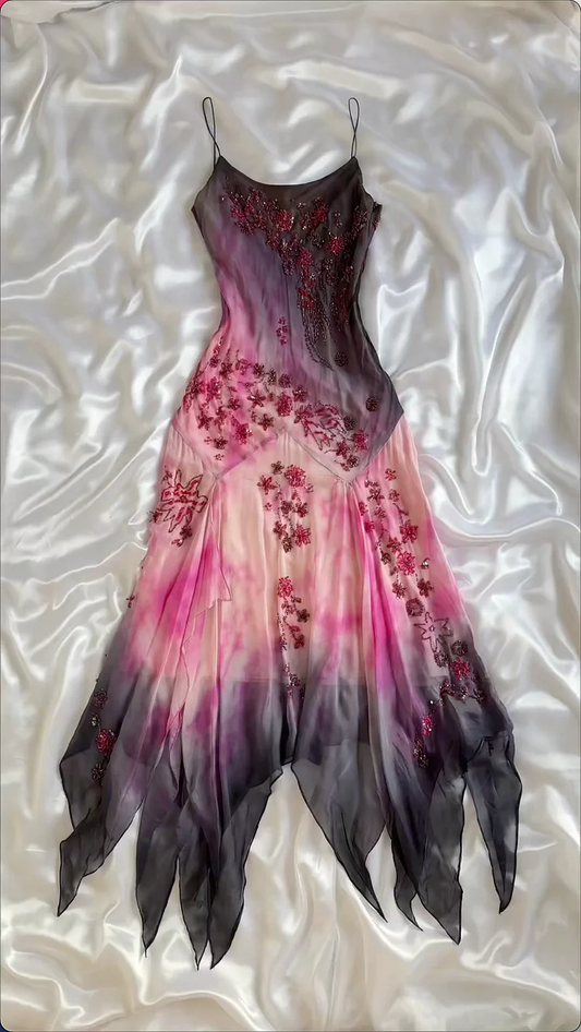 Gorgeous Spaghetti Straps Chiffon Beaded Evening Dress,Mermaid Prom Dress Y8222