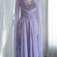Gorgeous Lavender V Neck Sequin Beaded Chiffon Long Evening Dress Party Gown SP1745