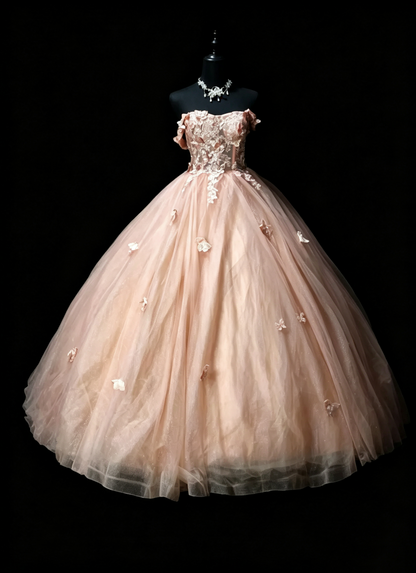 Pretty Light Pink Off The Shoulder Tulle Appliques Quinceanera Dress Sweet 16 Dress SP3170
