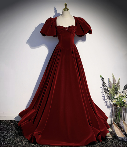 Burgundy velvet long prom dress evening dress Y4384