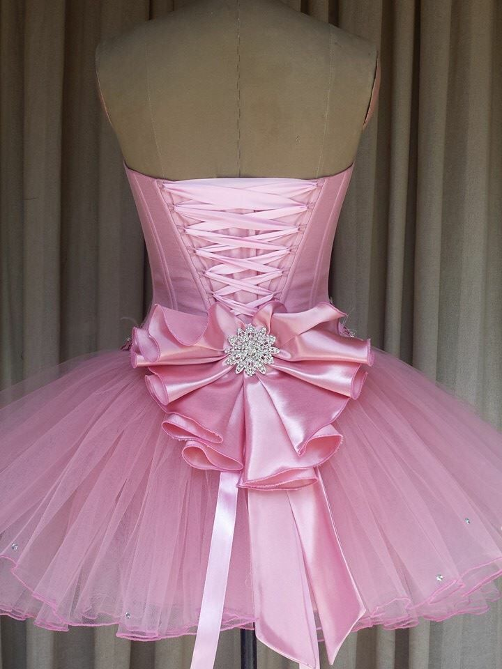 Pretty Strapless Satin Tulle A Line Short 16th Birthday Outfits,Pink Short Homecoming Dress SP3573