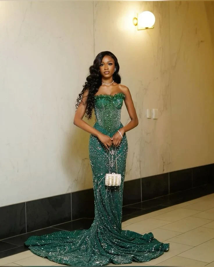 Glamour Mermaid Sweetheart Green Sequin Beads Prom Dresses Party Dress SP4192