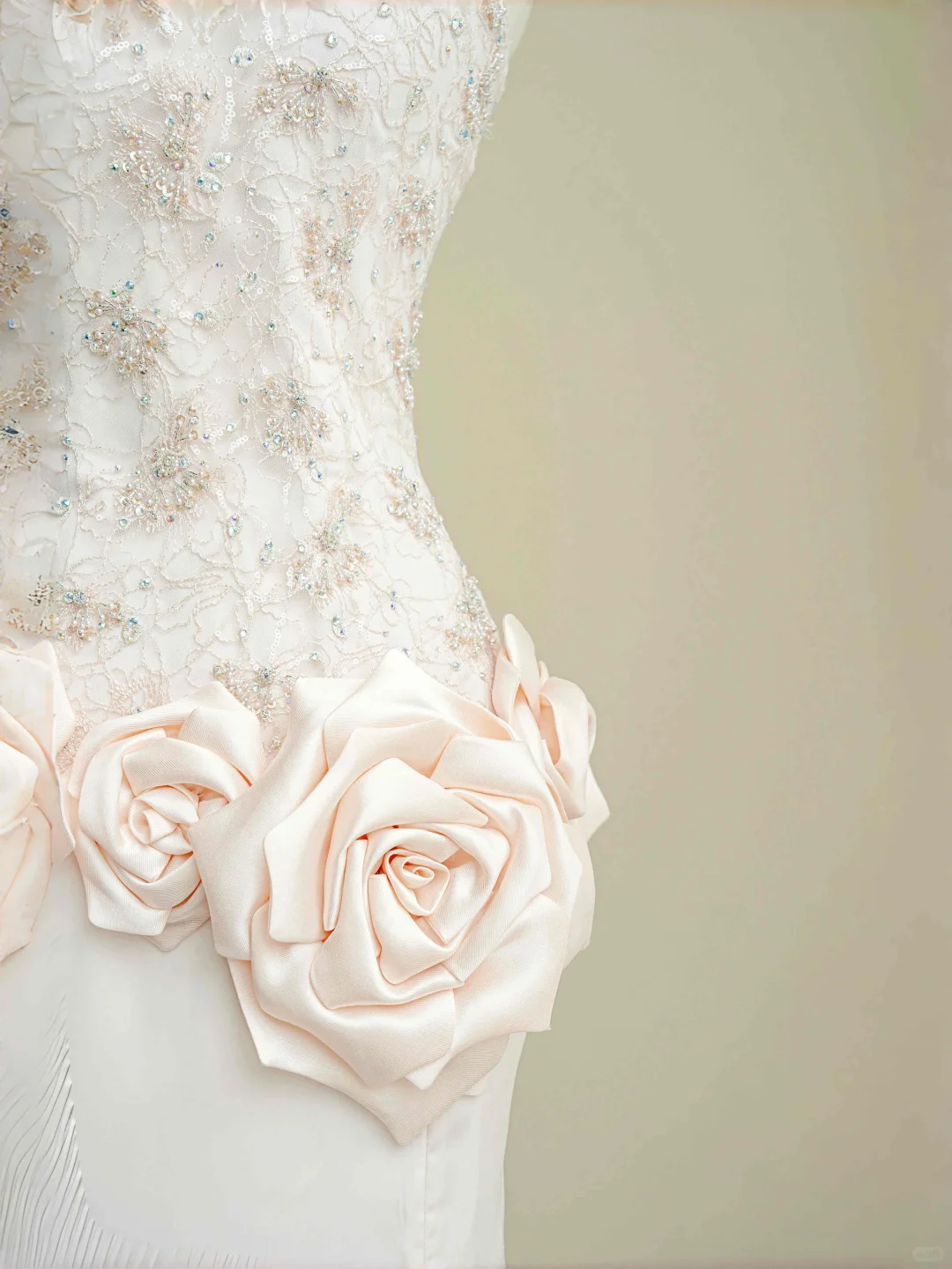 Elegant Light Pink Satin Lace Sequin Beaded Evening Dress,Slit Mermaid Prom Dress Y8672