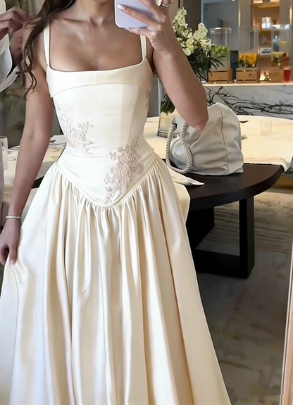 Pink Elegant A-Line Spaghetti Strap Satin Long Evening Dress Prom Dres –  Simplepromdress