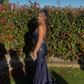Sexy Navy Blue V Neck Satin Beaded Mermaid Long Party Dress Formal Wedding Guest Dress SP1353