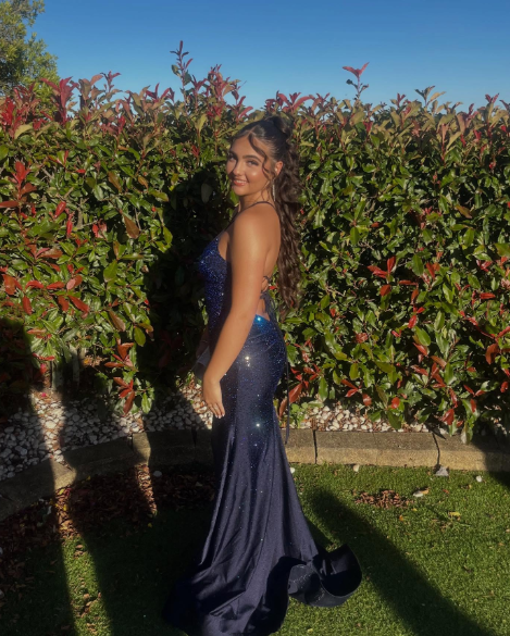 Sexy Navy Blue V Neck Satin Beaded Mermaid Long Party Dress Formal Wedding Guest Dress SP1353