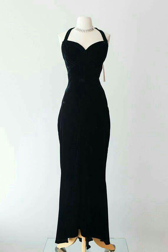 Vintage Black Velvet Evening Dress Halter Dress Style 30s Sweetheart N Simplepromdress Vintage Black Velvet Evening Dress Halter Dress Style 30s Sweetheart N Simplepromdress