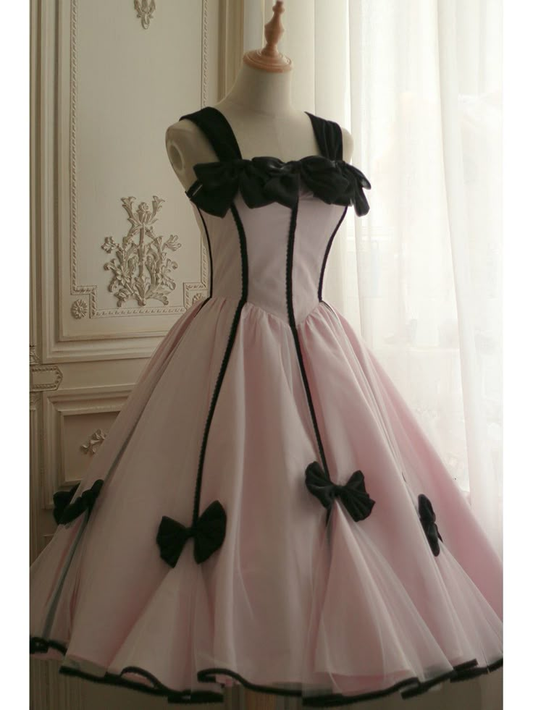 Vintage Pink Straps Tulle Bow A Line Short 18th Birthday Outfits Formal Homecoming Dress Y9327