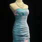Dreamy Strapless Satin Pleated Mermaid Long Birthday Prom Dress Evening Gown,Blue Wedding Guest Dress SP1436