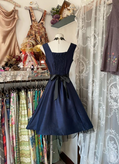 Vintage A Line Navy Blue Short Length Homecoming Dress Birthday Outfits Y8803