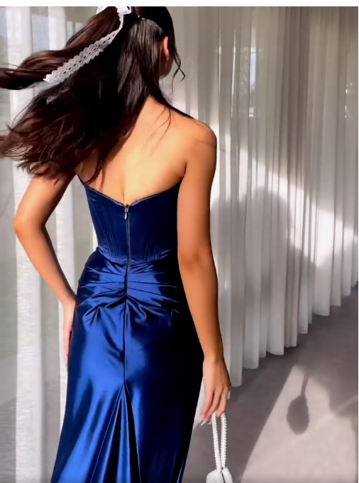 Elegant Blue Strapless Prom Dress With Split Y5934 – Simplepromdress Elegant Blue Strapless Prom Dress With Split Y5934 – Simplepromdress