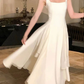Square Neck White Asymmetric A-Line Long Evening Dress Y2786