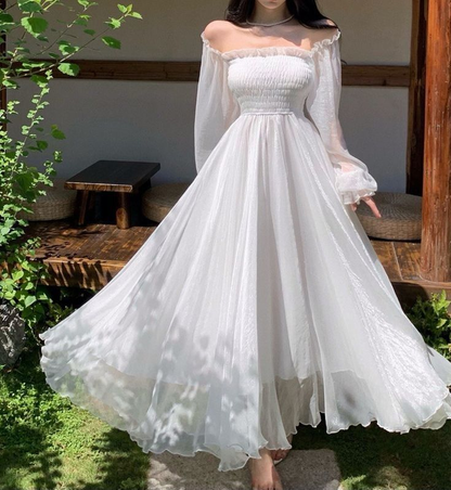 White Fairy Dress, A-line Long Sleeves Prom Dress,Summer Party Dress Y Simplepromdress White Fairy Dress, A-line Long Sleeves Prom Dress,Summer Party Dress Y Simplepromdress