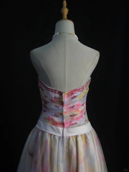 Pretty Strapless Tulle Beaded A Line Short 7th Grade Homecoming Dress Birthday Outfits SP2826