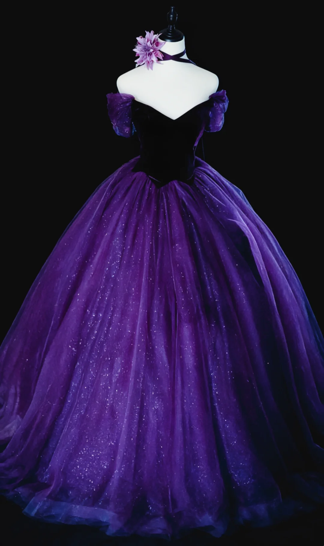 Charming Off The Shoulder Princess Ball Gown Purple Velvet Tulle Sequin Birthday Quinceanera Dress Sweet 15 Dress SP2035