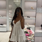 White Spaghetti Straps V Neck Homecoming Dress Y2849
