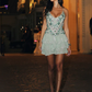 Vintage Spaghetti Straps Mint Green Chiffon Sequin Beaded Homecoming Dress A Line Cocktail Dress Y9312