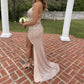 Elegant V Neck Sheath Prom Dress With Split,Senior Prom Gown Y7321