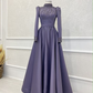 Modest Purple A-line Long Sleeves Prom Dress,Muslim Dress  Y7207