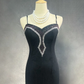 Stylish Spaghetti Straps Black Satin Beaded Mermaid Long Party Dress Formal Wedding Guest Dress SP1279