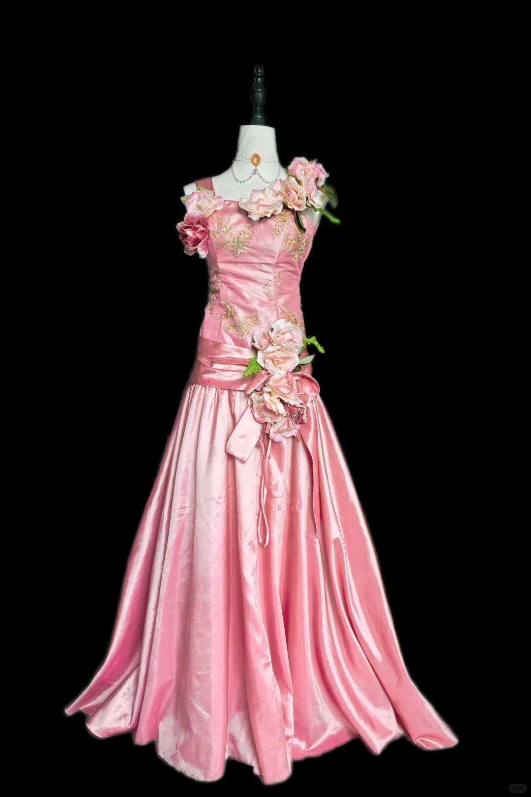 Beautiful Peach Pink Embroidered Floral Satin A Line Long Party Dress Birthday Dress With 3D Flowers SP2329