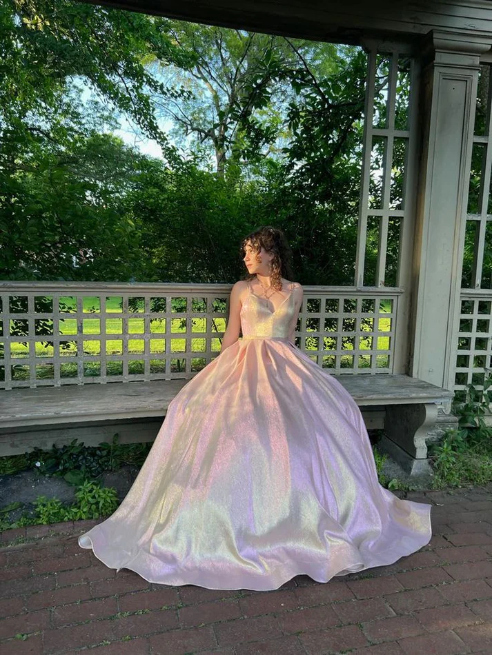 Charming A-line V Neck Long Prom Dress Graduation Dress Y6819