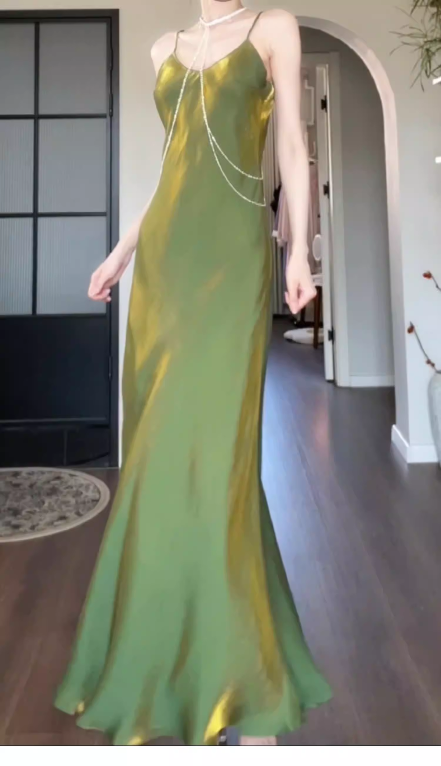 Simple Spaghetti Straps Satin Mermaid Long Wedding Guest Dress Green Birthday Party Gown SP1982
