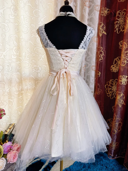 Cute Sleeveless Tulle Lace A Line Short Graduation Homecoming Dress Birthday Outfits SP83