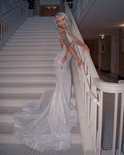 Shining mermaid prom dress with train Y4203
