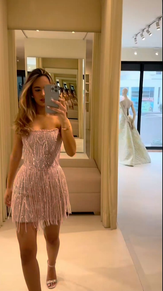 Gorgeous Pink Sequin Tassel Sheath Short Cocktail Dress Formal Graduation Homecoming Dress Y9235
