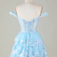 Sparkly Blue Corset Tiered Lace A-Line Short Homecoming Dress Y4083