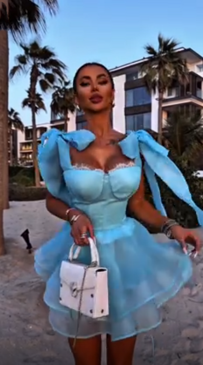 Elegant Spaghetti Straps Blue Tulle A Line Mini Homecoming Dress Short Prom Dress SP3066