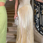 Luxurious Spaghetti Straps Sequin Beaded Tassel Gold Long Evening Dress Prom Gown SP792