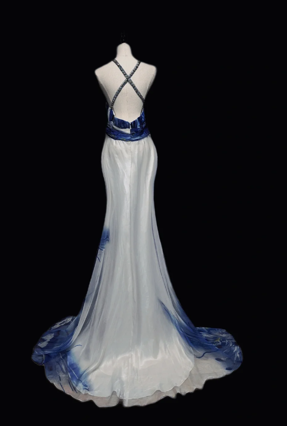 Gorgeous Halter Chiffon Print Floral Beaded Backless Prom Gown Mermaid Long Party Dress SP511