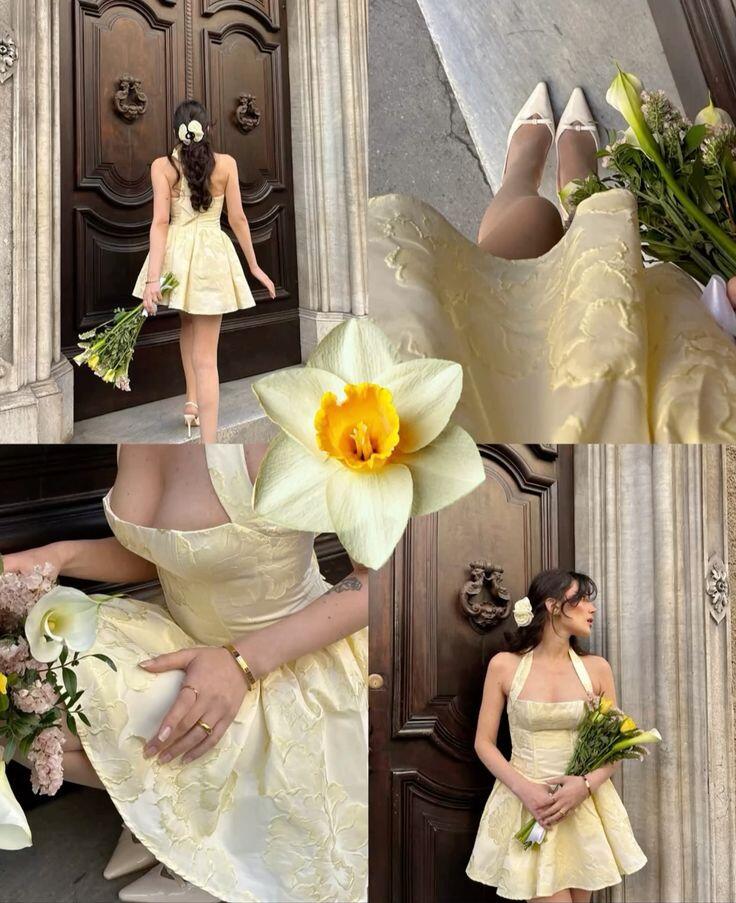 Pretty Yellow Satin Printed Floral Short 9th Grade Homecoming Dress Halter A Line Short Birthday Outfits SP2350
