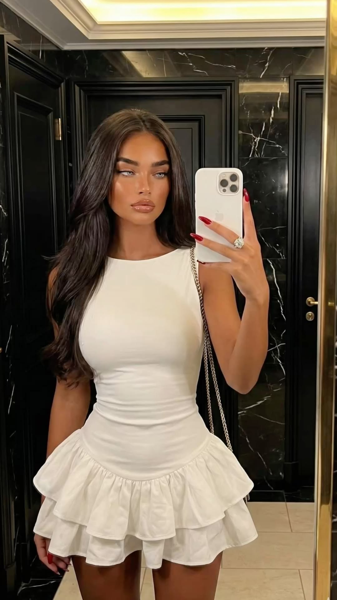 Stylish Sleeveless White Short Birthday Outfits Satin Layered A Line Homecoming Dress SP2406