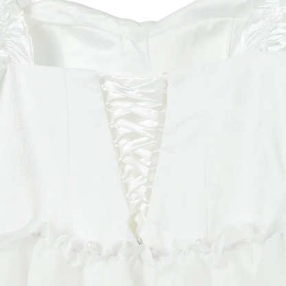 White Tea Break Dress, Romantic Prom Dress,Ruffle Corset Top, Graduation Dress, Flowy Princess Dress Y5384