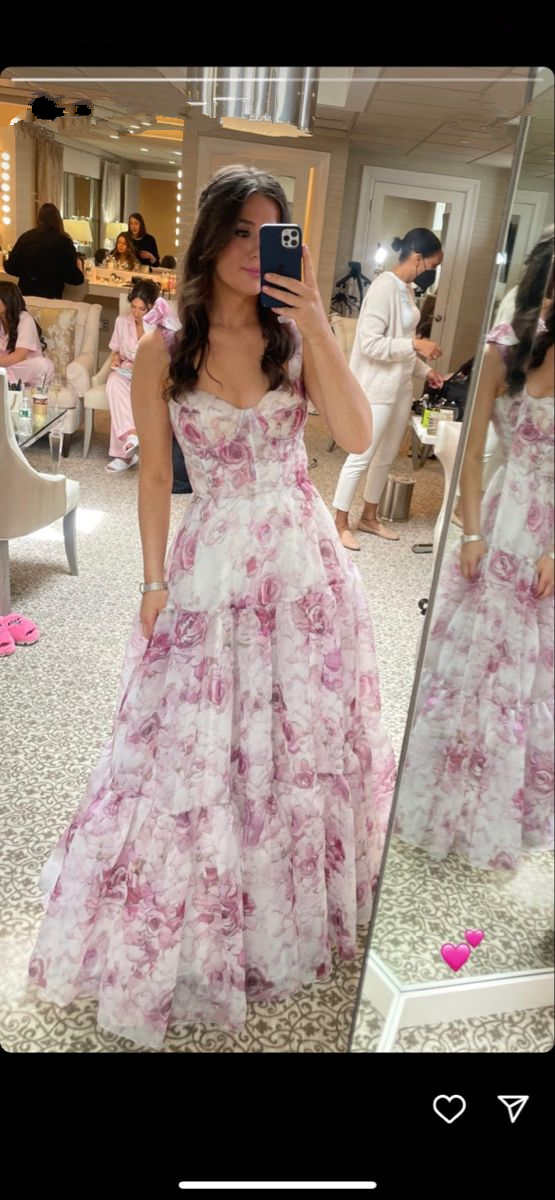 Chiffon A-line Floral Print Prom Dress Senior Prom Gown Y6747