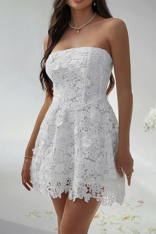 Romantic Strapless  Lace A Line Short Graduation Homecoming Dress Mini 16th Birthday Outfits SP2753