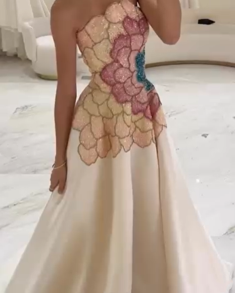 Classy Strapless Satin Sequin Long Evening Dress Formal Birthday Prom Dress SP575