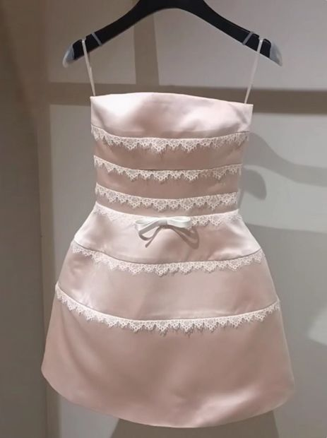 Classy Strapless Pink Satin Lace Short 20th Birthday Outfits,Formal Graduation Homecoming Dress SP3274