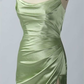 Green Scoop Neck Lace-Up Back Long Prom Dress with Slit Y6853