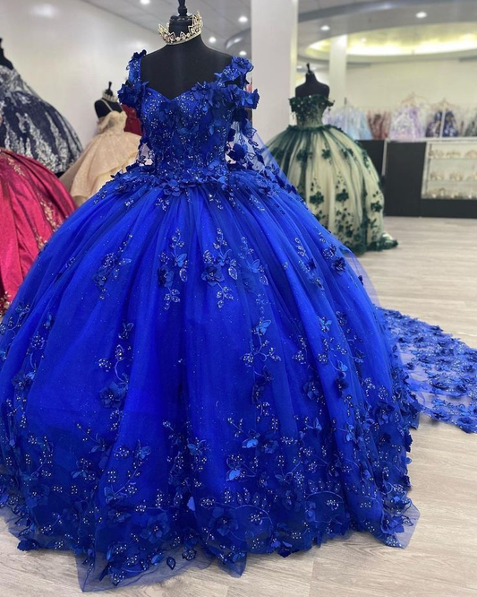 Royal Blue Sweet 16 Princess Ball Gown Quinceanera Dresses with Train for Girls Prom Party Evening Long,Y2479