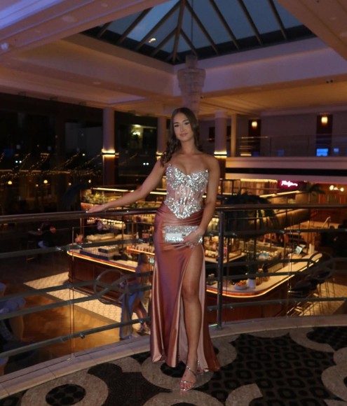 Pretty Rose Pink Beaded Satin Mermaid Slit Long Wedding Guest Dress Birthday Party Dress SP1354