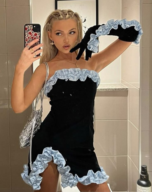 Beautiful Black Sheath Ruffle Cocktail Dress Strapless Mini Birthday Outfits Homecoming Dress Y8903